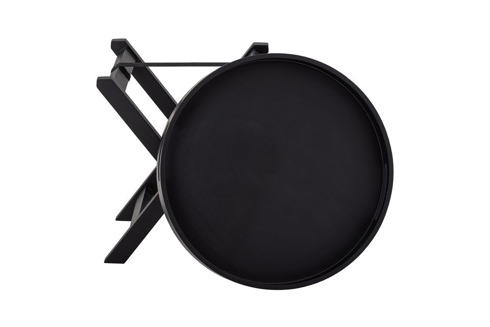 Mesa auxiliar bandeja Ø40 cm de madera de caucho negra Freya - 3