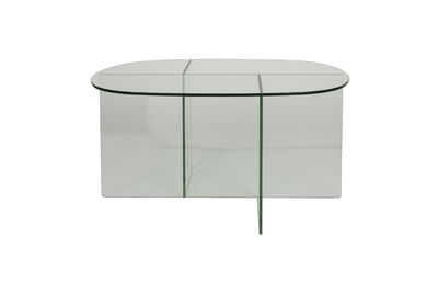 Mesa de centro ovalada de cristal transparente Linea