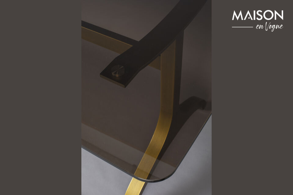 Mesa de comedor 180x90 cm de cristal y metal dorado Sansa - 4