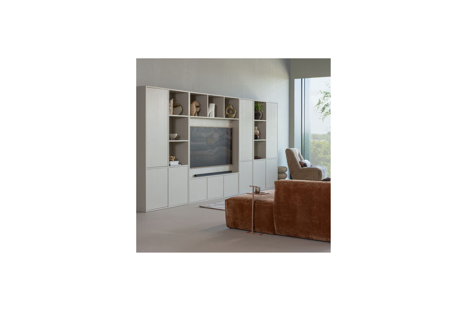Meuble de rangement TV élégant et spacieux Fabriqué en bois de pin Système moderne d\'ouverture