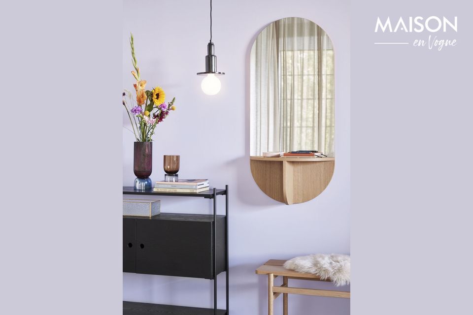 Miroir avec étagère en bois beige Nomade Hübsch