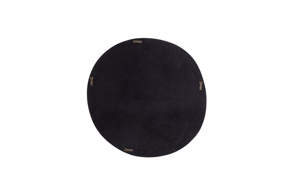 Its round shape and playful edge give the mirror a unique look