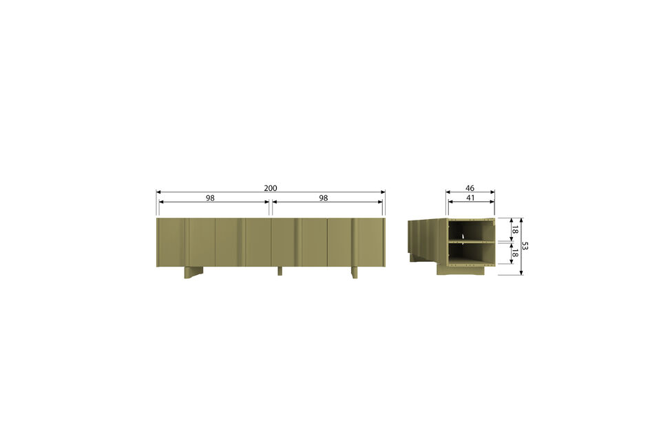 Dimensioni  Altezza: 53 cm Larghezza: 200 cm Profondità: 46 cm Spessore della struttura: 2