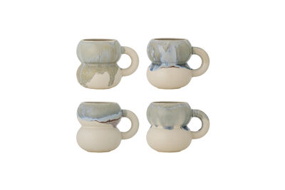 Mok Set van 4 van blauw steengoed Luna