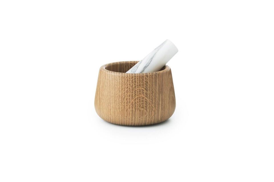 Mortier et pilon en chêne clair et marbre blanc Craft Normann Copenhagen