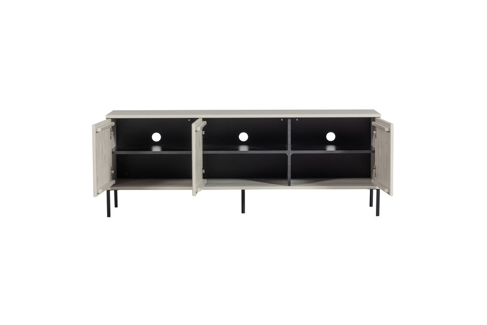 Meuble TV g&eacute;n&eacute;reux avec portes en relief Fabriqu&eacute; en pin avec base en