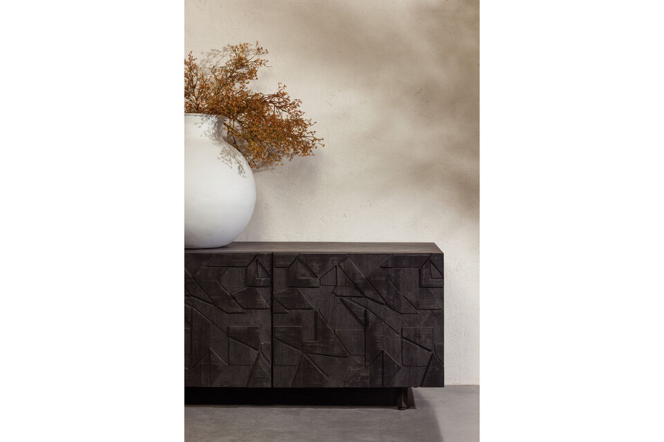 Mueble TV robusto con puertas decoradas gráficamente Fabricado en madera de mango con acabado
