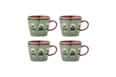 Mugs set of 4 in green stoneware Peo