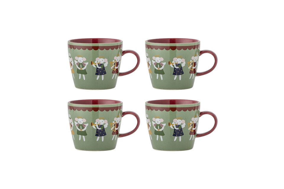 Mugs set of 4 in green stoneware Peo Bloomingville