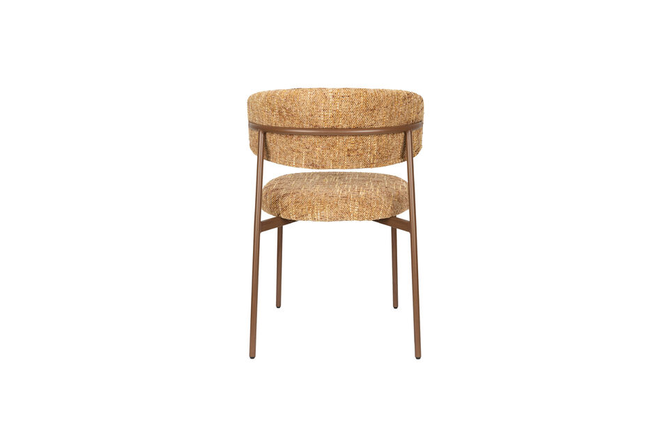The sturdy metal frame with a wood look creates a beautiful contrast with the fabric