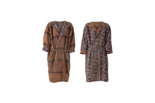 One Size Upcycled Brown Kimono Rieti Clipped