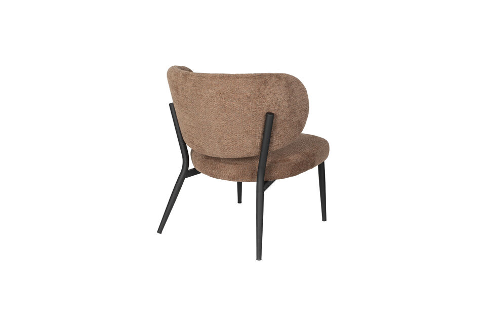 Hij is gemaakt van een strak zwart metalen frame en een zacht gemêleerde stof