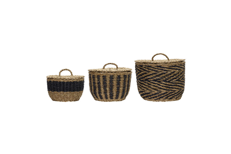 Paniers de rangement avec couvercles (Lot de 3) en jonc de mer Cesto House Doctor