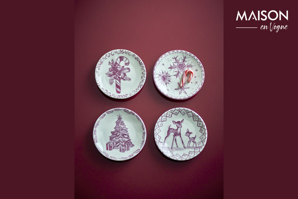 Il piatto Wonderland è un set di quattro piatti in gres decorati con motivi rosa