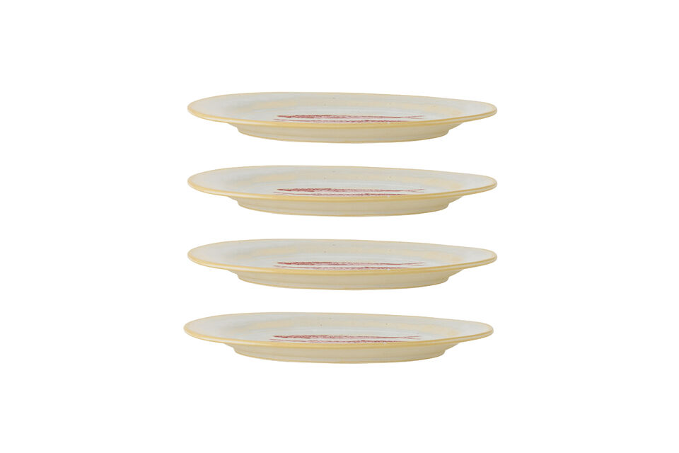The plate comes in a set of four, and variations in the glaze make each piece unique