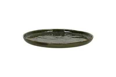 Plato de postre de gres verde oscuro Spiro
