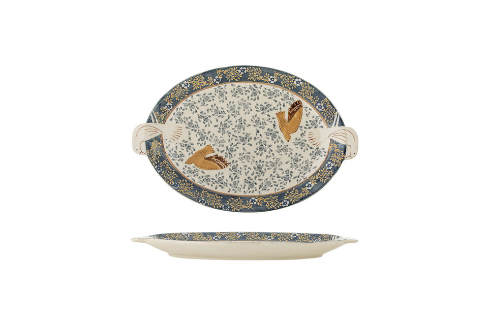 Plato de servicio 34x25 cm de gres azul Hezha Bloomingville