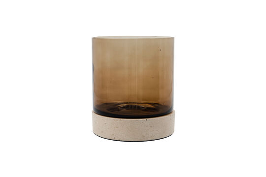 Portavelas de Vidrio y Travertino Marrón Rivo Clipped