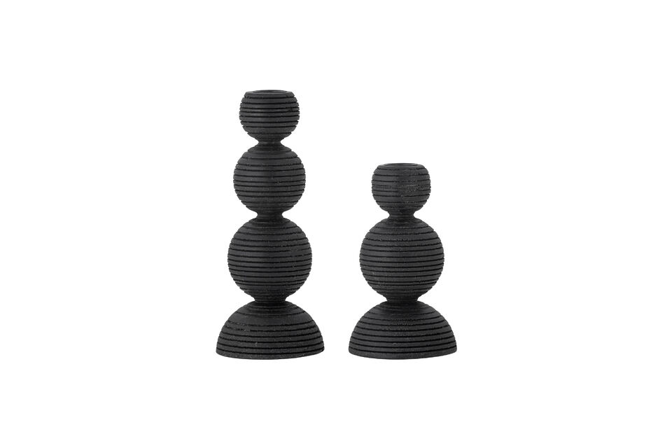 Portavelas set de 2 de pino negro Kipp Bloomingville