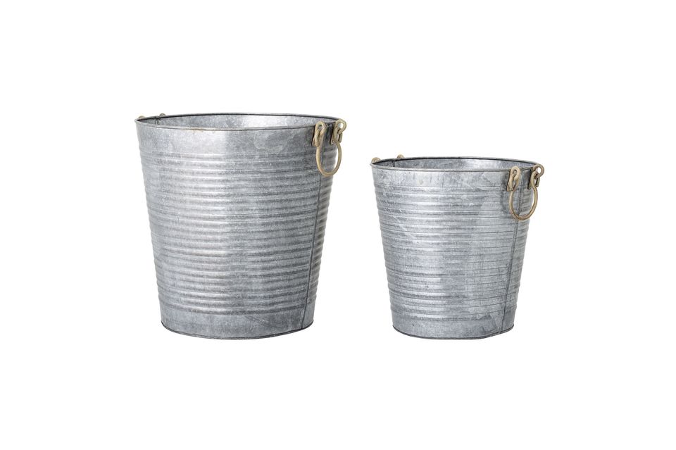 Ensemble de deux pots métalliques en zinc galvanisé antique pour prévenir la rouille et renforcer