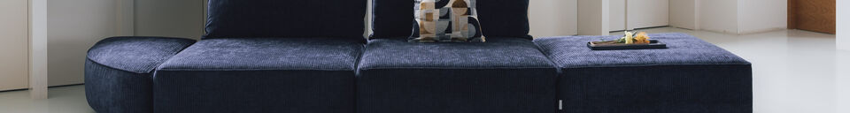 Mise en avant matière Pouf 1 place droit en tissu bleu Hunter