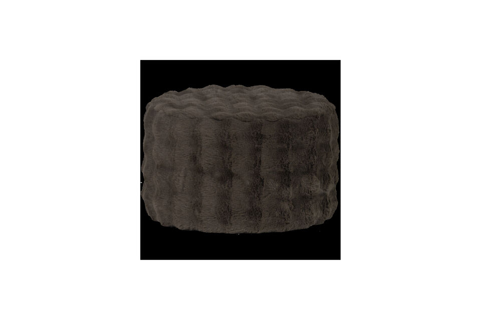 Pouf bas tissu duveteux marron Olven Woood