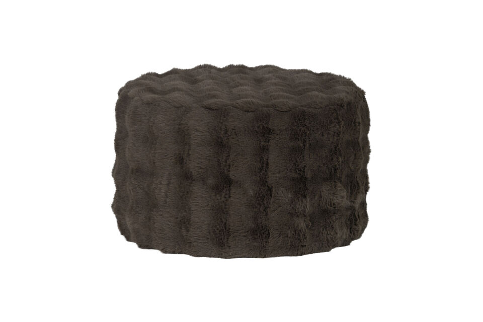 Pouf bas tissu duveteux marron Olven Woood