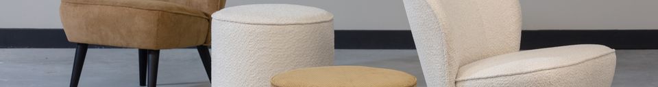 Mise en avant matière Pouf rond effet peau de mouton crème Sara