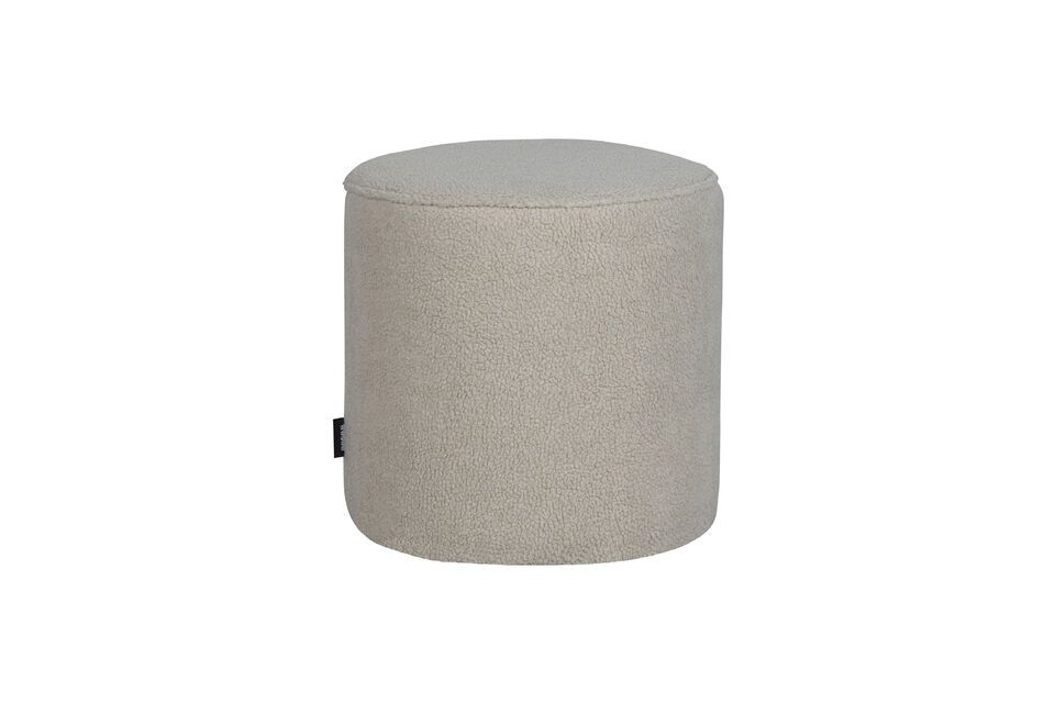 Pouf rond en tissu pelucheux blanc cassé Sara Woood