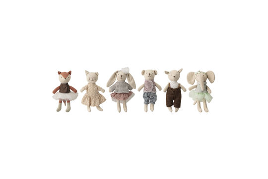 Poupées lot de 6 en coton et lin multicolores Animal friends Détouré