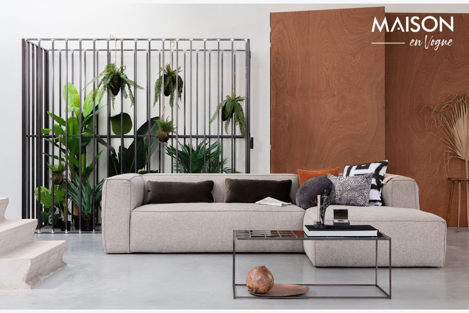 Comfortable 5-seater sofa right angle light gray with matching cushions