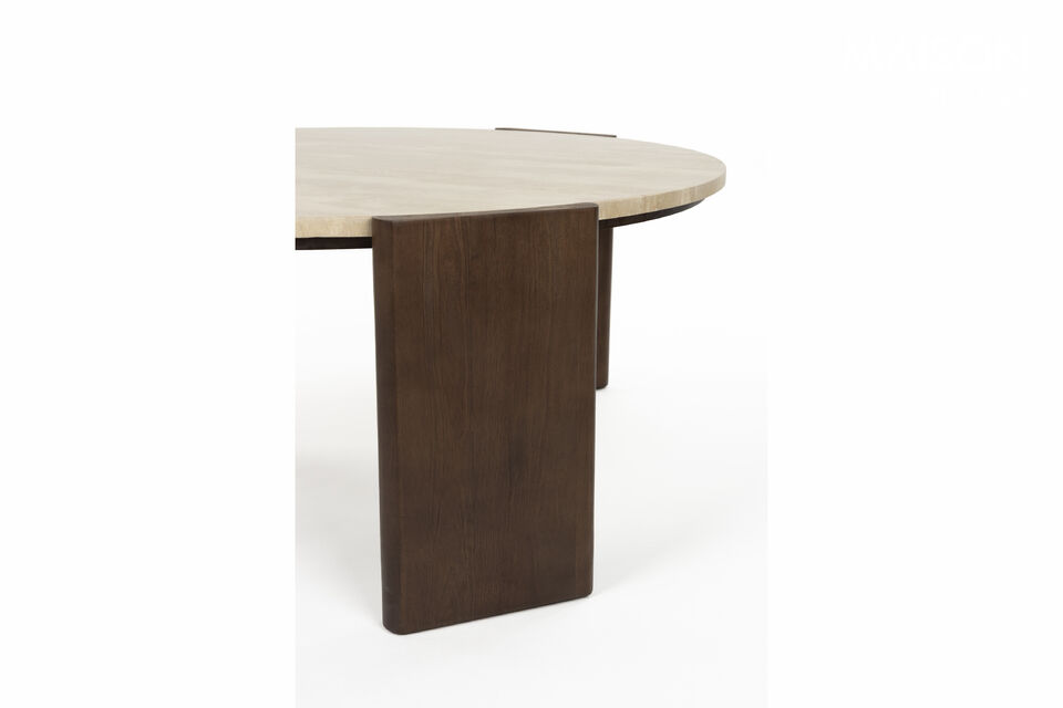 These legs appear to embrace the tabletop and each is finished with rounded edges for a soft