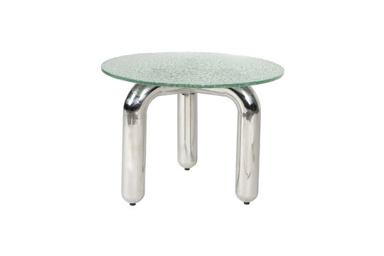 Round tempered glass and silver steel side table Marly Clipped