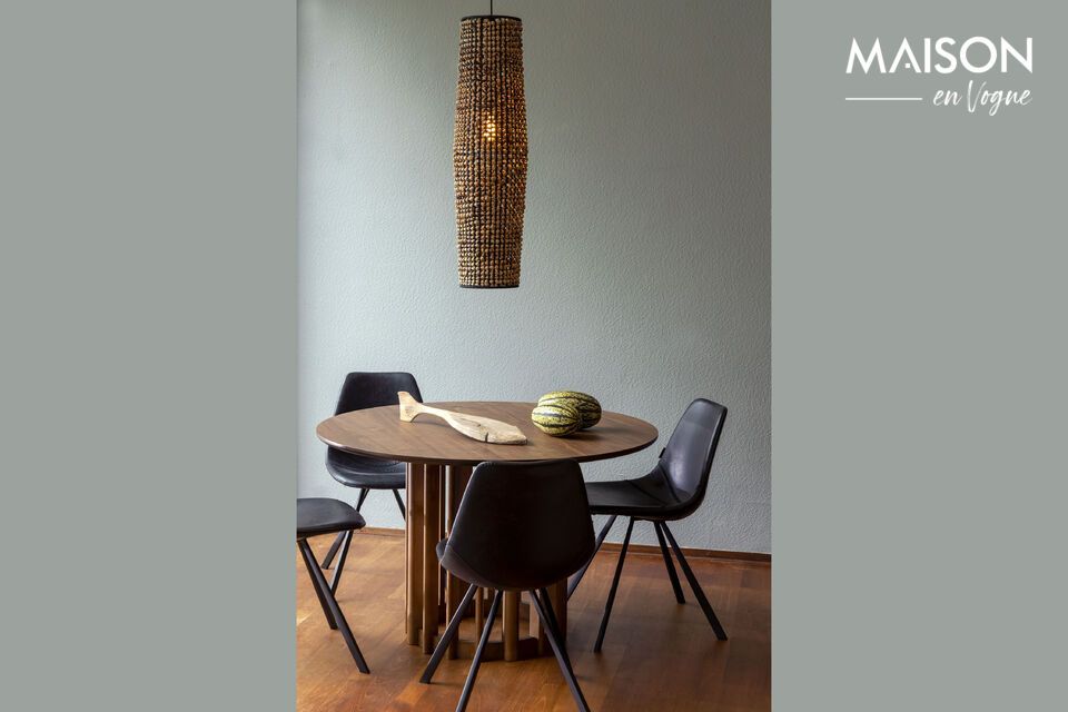 Furthermore, the round shapes combined with walnut and oak veneer exude a lot of warmth