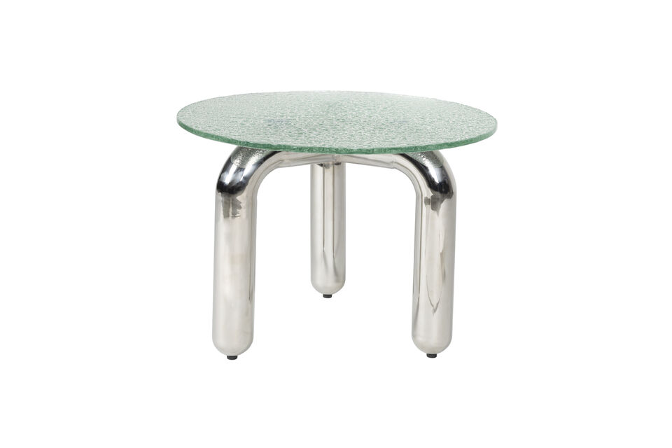 Runder Beistelltisch aus gehärtetem Glas und silbernem Stahl Marly DutchBone