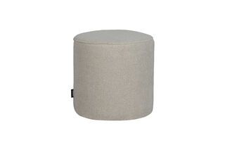 Sara round plush pouf in off-white fabric