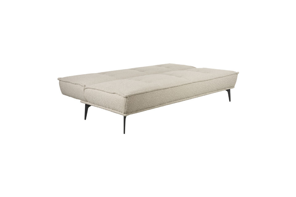 Beige Bouclé-Polyester mit schwarzen Metallfüßen