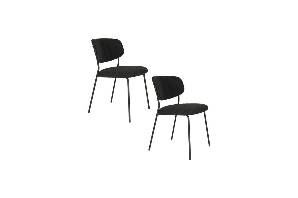 Sedia da pranzo in bouclé nero Jolien - 12