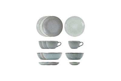 Service à brunch 16 pièces en grès gris et bleu Rustic