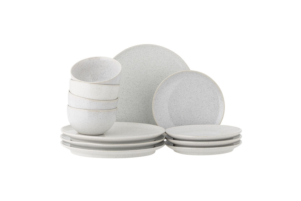 Servizio da tavola 12 pezzi in gres bianco Addison Bloomingville