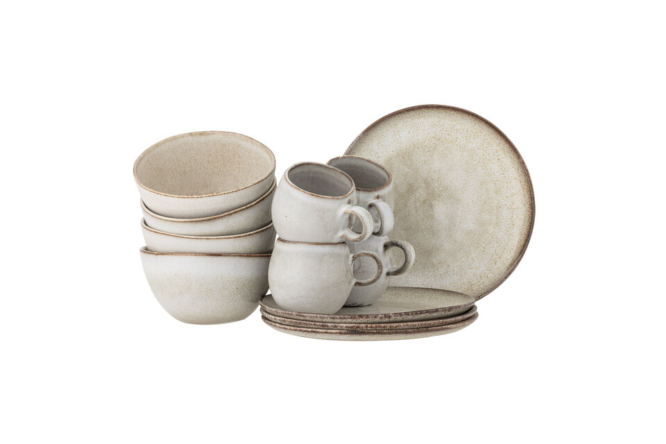 Set colazione da 12 pezzi in gres naturale Sandrine Bloomingville
