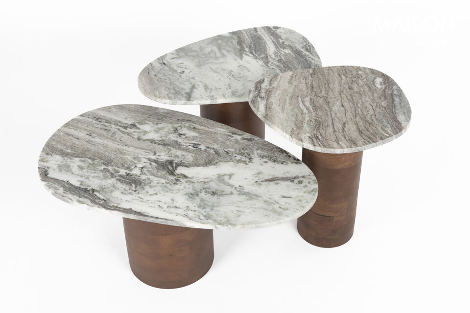Set de 3 mesas auxiliares de mármol y madera marrón Suki - 9