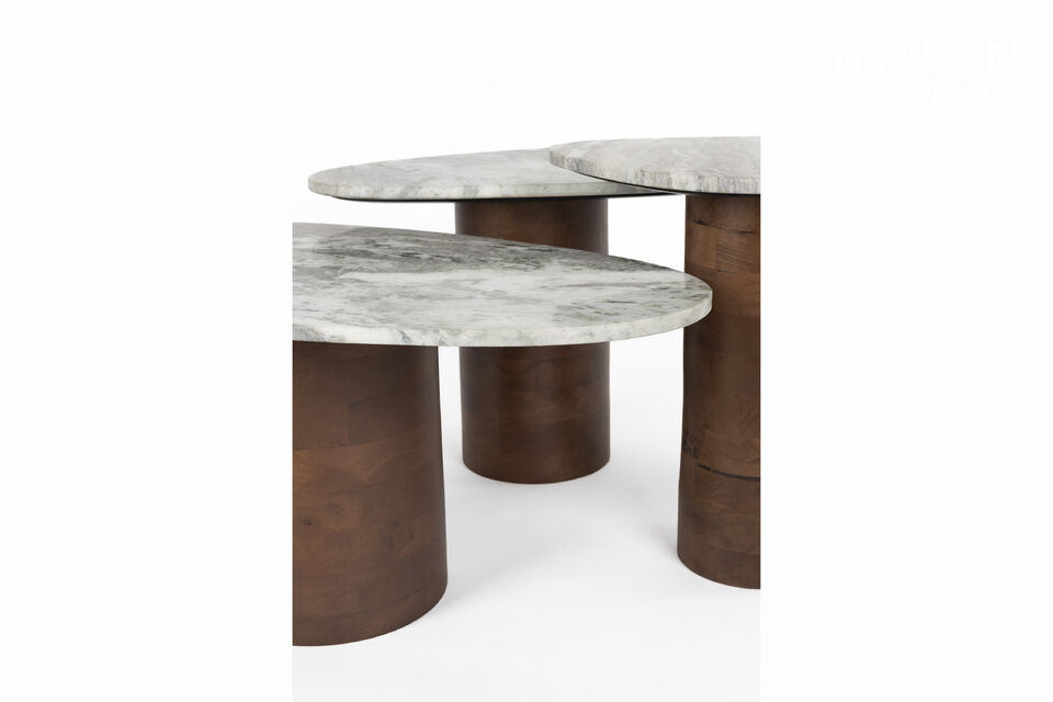 Set de 3 mesas auxiliares de mármol y madera marrón Suki - 11