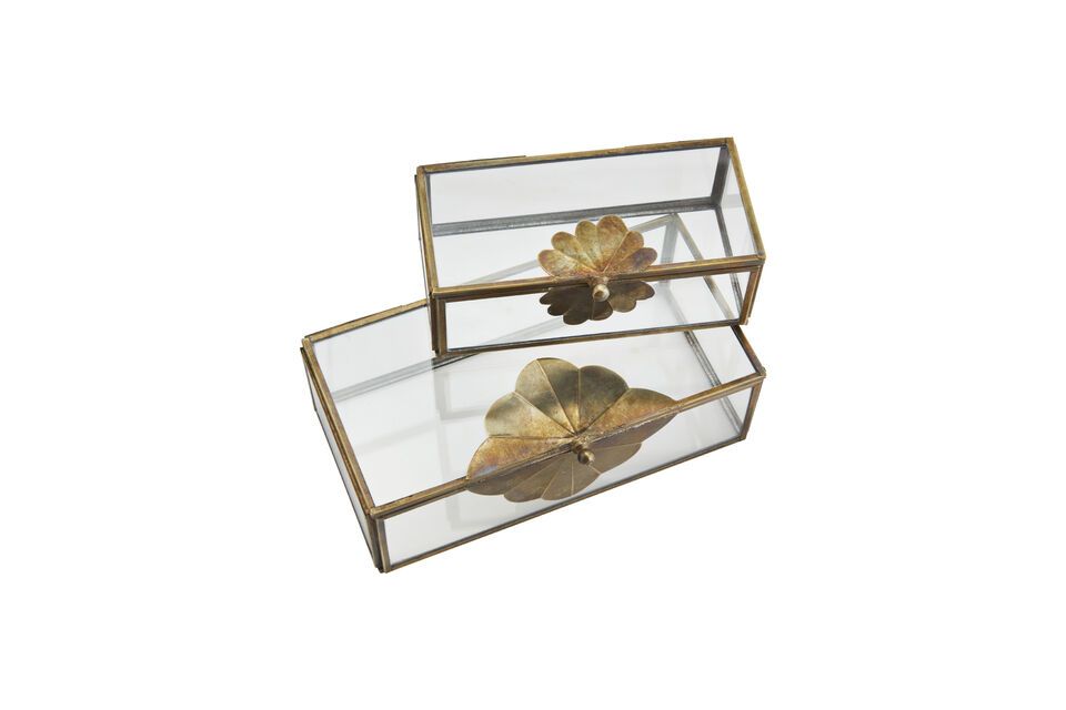Scopri l?eleganza senza tempo del set di 2 scatole in vetro Brass Leaf