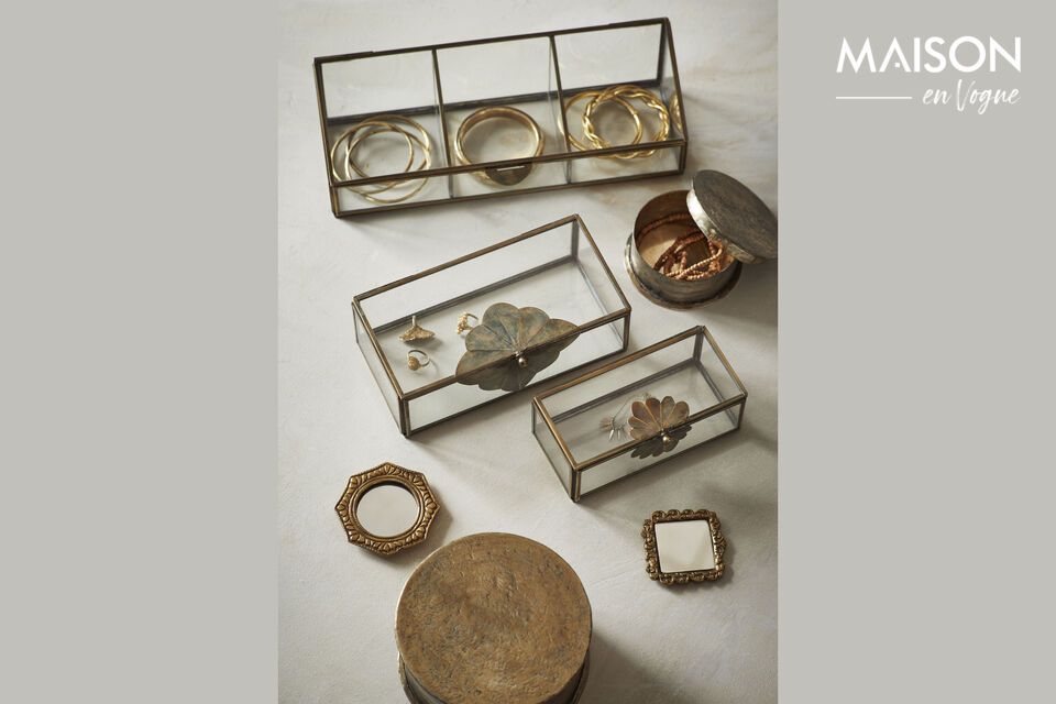 Set di 2 scatole in vetro e ferro Brass Leaf Madam Stoltz