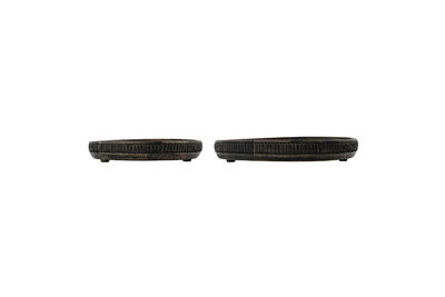Set di 2 vassoi rotondi in legno di mango nero HDLoma