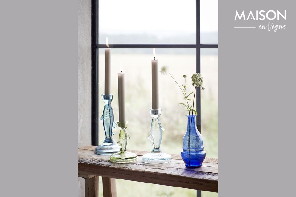 Set di 3 portacandele in vetro blu Fish Madam Stoltz