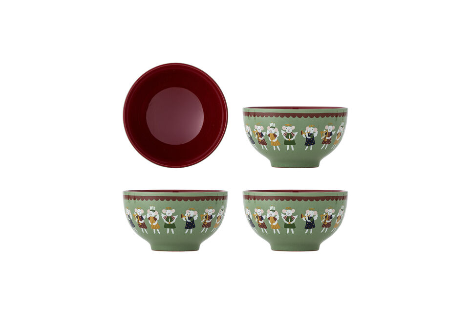 Set di 4 ciotole Ø13x7,5 cm in gres verde Peo Bloomingville
