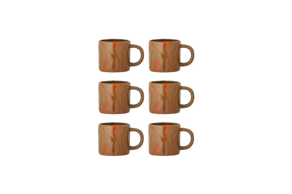 Set di 6 tazze D7,5xH8 cm in gres arancione Ninka Bloomingville