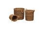Miniature Set of 3 brown Cylindrical rattan baskets Clipped